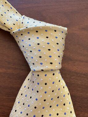 Domenico Vacca seven fold Tan Blue Polka Dot Silk Tie